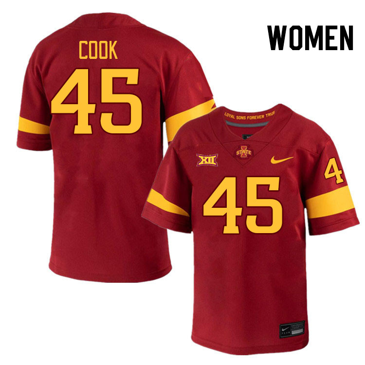 Women #45 Alec Cook Iowa State Cyclones College Football Jerseys Stitched-Cardinal